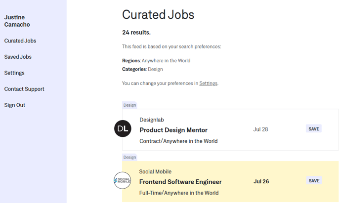 curated jobs dashboard