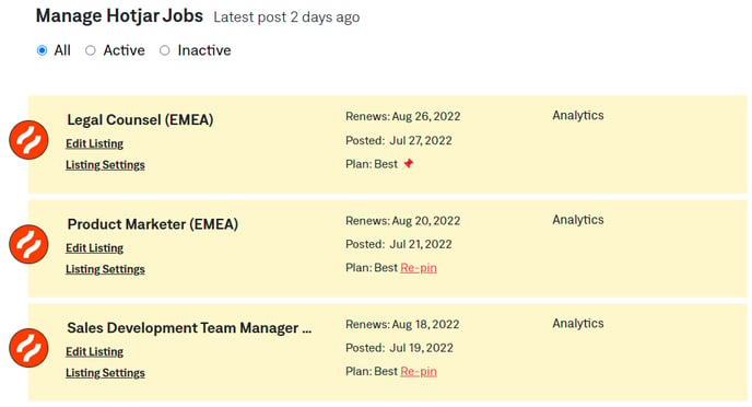 job listings in company guest account